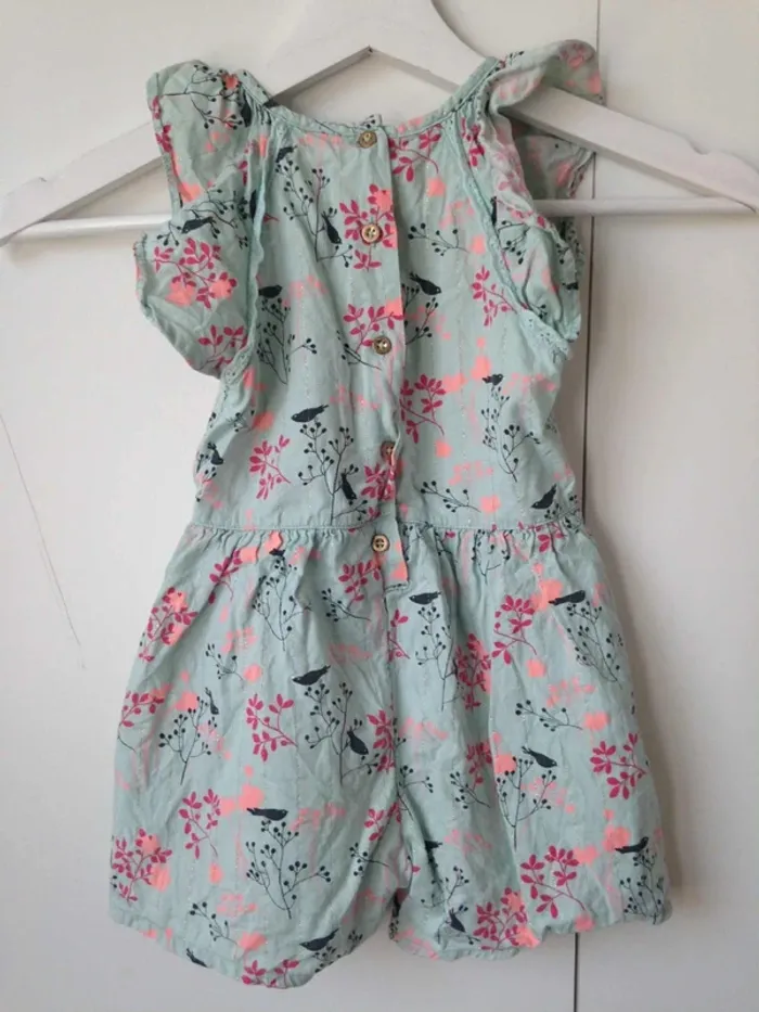 Combi-short col rond sans manches fleuries oiseaux 24mois 86cm Orchestra - photo numéro 2
