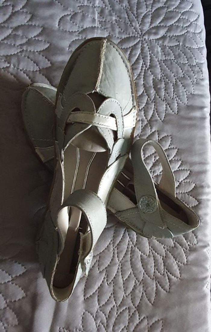 Chaussures plates vintage, en cuir gris/argent