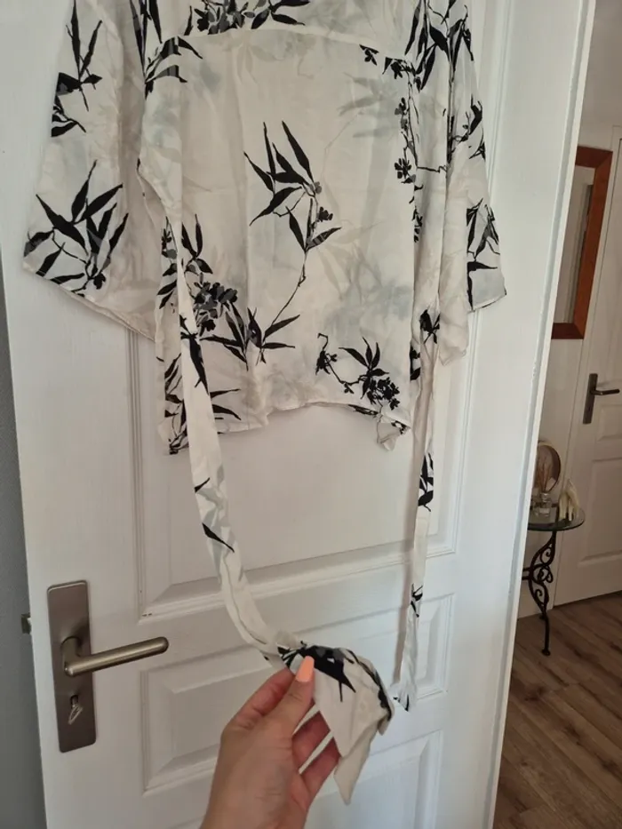 blouse manches 3/4 larges à nouer à fleurs camaieu - photo numéro 5