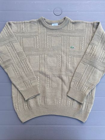 Pull à ras du cou torsadé Lacoste beige/marron clair de taille S
