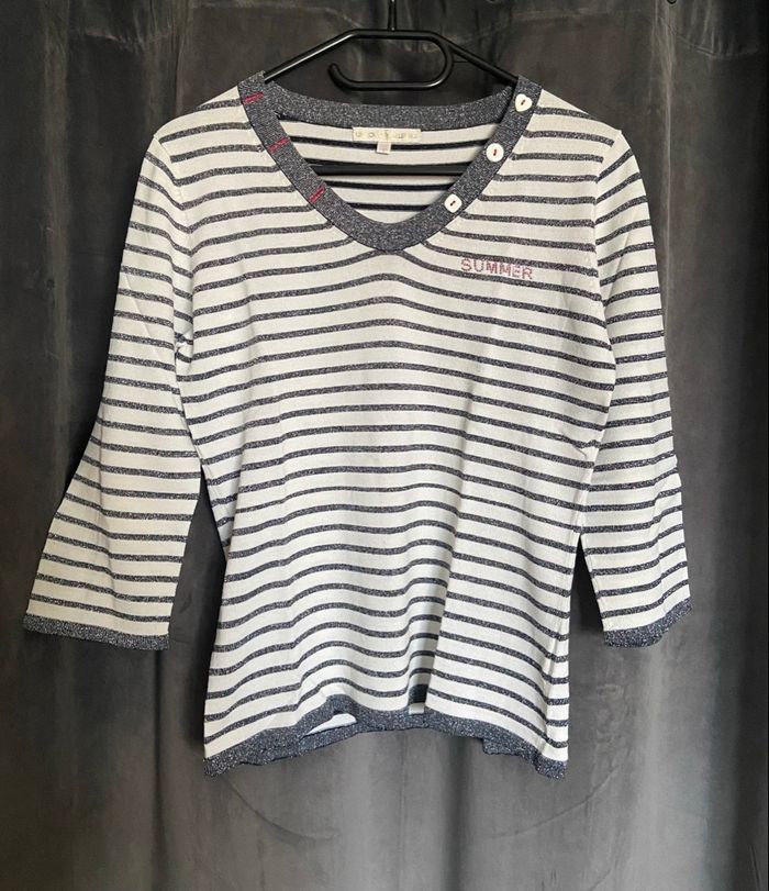 Pull fin et léger marinière manches 3/4