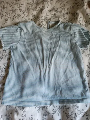 Tee shirt manches courtes à volants H&M 98cm rayé bleu et blanc