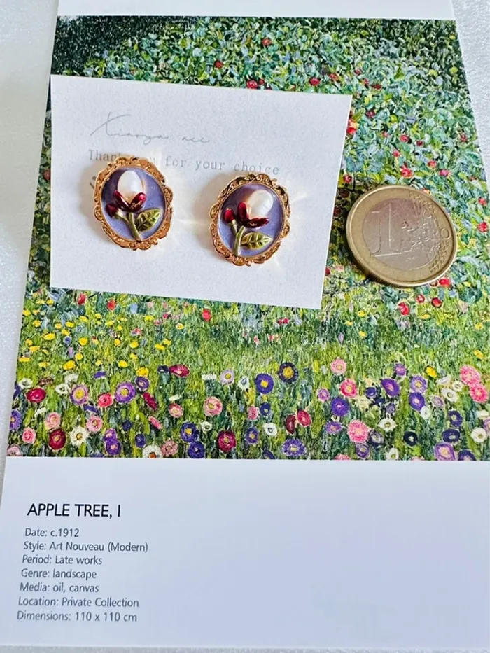 Boucles d’oreilles fleurs rouges & perles naturelles – pièce unique