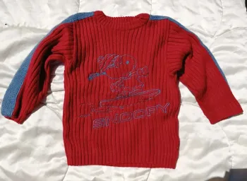 Pull en laine épais d'hiver Snoopy rouge et gris 24 mois