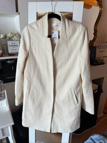 Long manteau blanc écru tissu gaufré T38 Camaieu TBE 🕊