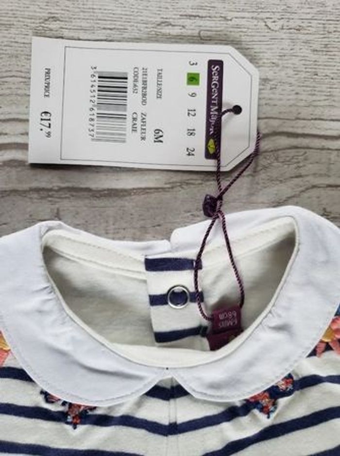 Body fille Zafleur Blanc et bleu 6 mois Sergent Major neuf - photo numéro 3