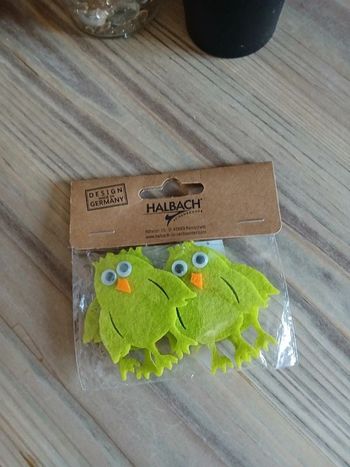 Lot 4 sujets feutrine hibou chouette vert & orange - Halbach