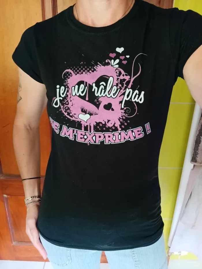 T-shirt femme noir Je ne râle pas je m'exprime ! - photo numéro 2