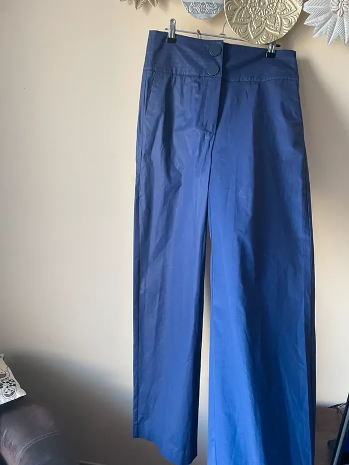 Pantalon large enduit bleu - photo numéro 3