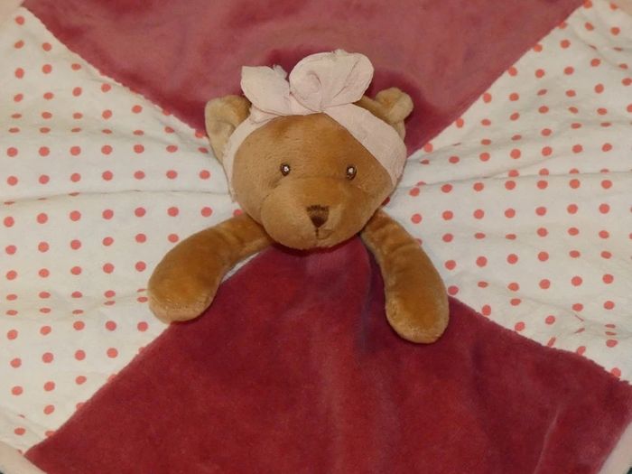 Doudou plat ours rose blanc bordeaux Bukowski 🐻parfait état - photo numéro 2