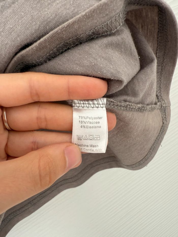 Haut t-shirt gris à manches courtes volants uni basique simple col rond - photo numéro 7