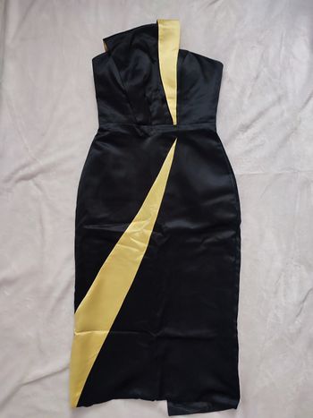 Robe de soirée bustier satinée doublée jaune et noir taille 36