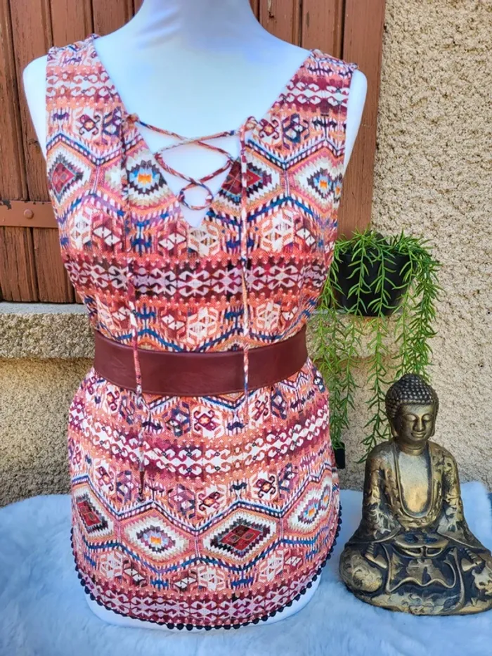 Blouse sans manche ethnique bordeaux beige naf naf taille 42