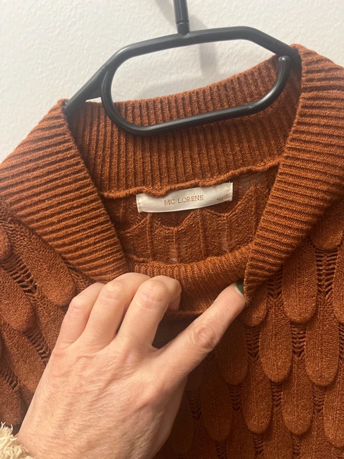 Pull marron /camel manches évasées taille unique - photo numéro 4