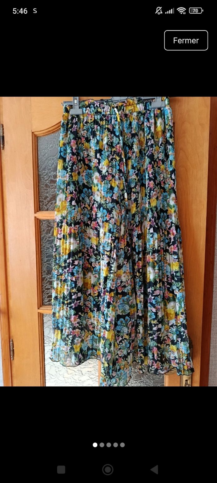 Pantalon plissé jambes larges motif fleur - photo numéro 1