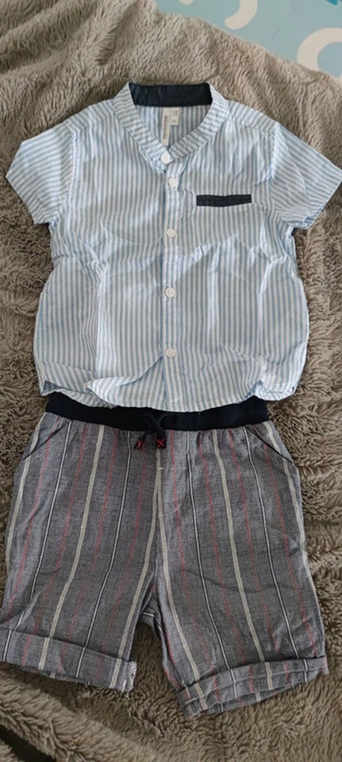 Lot short + chemise manches courtes bébé garçon 12 mois