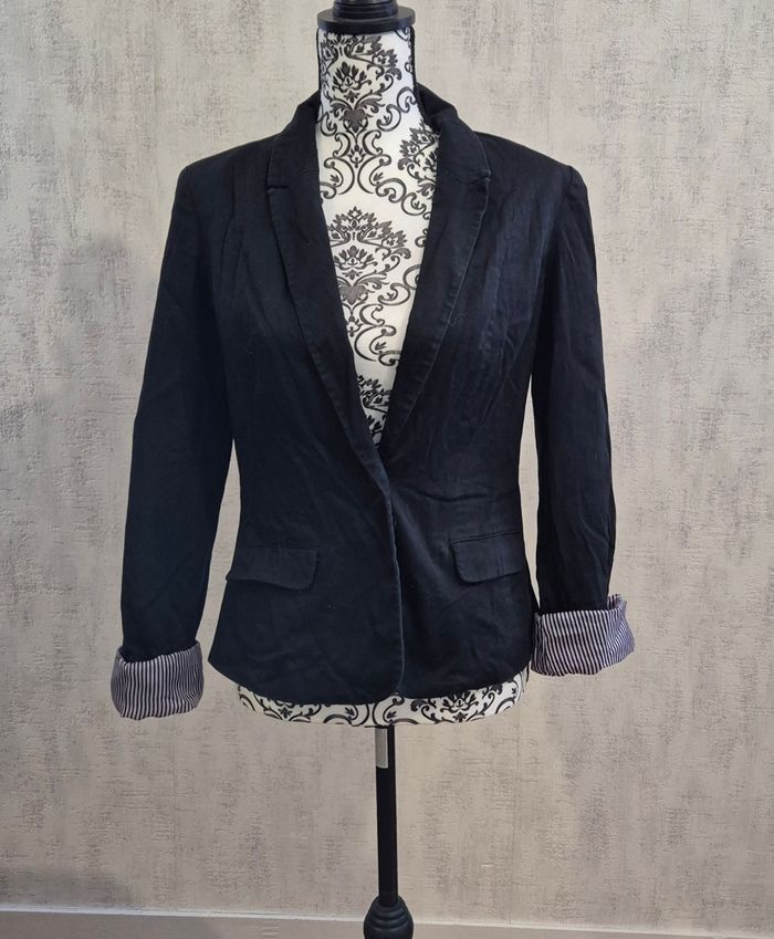 Veste blazer femme Mim noir avec revers rayure bleu taille 38/M