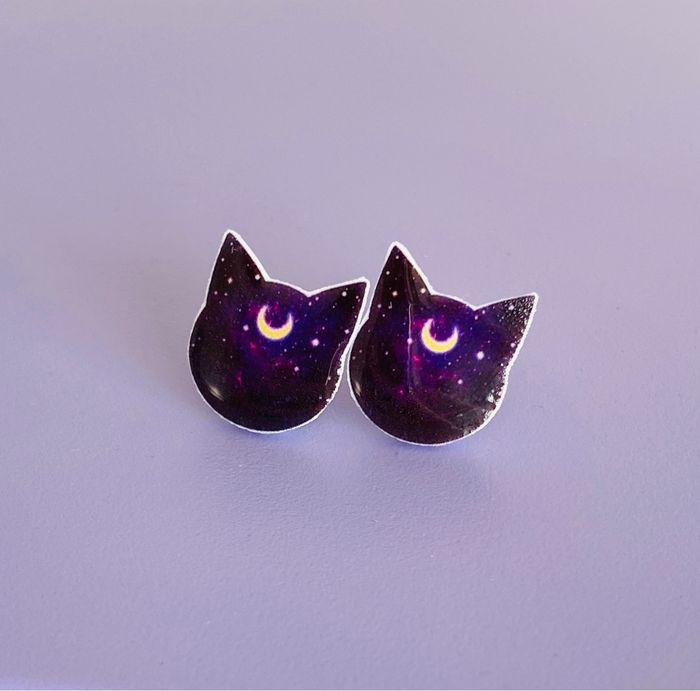 Boucles d’oreilles Fait main Résine Luna Chat Sailor Moon - photo numéro 2