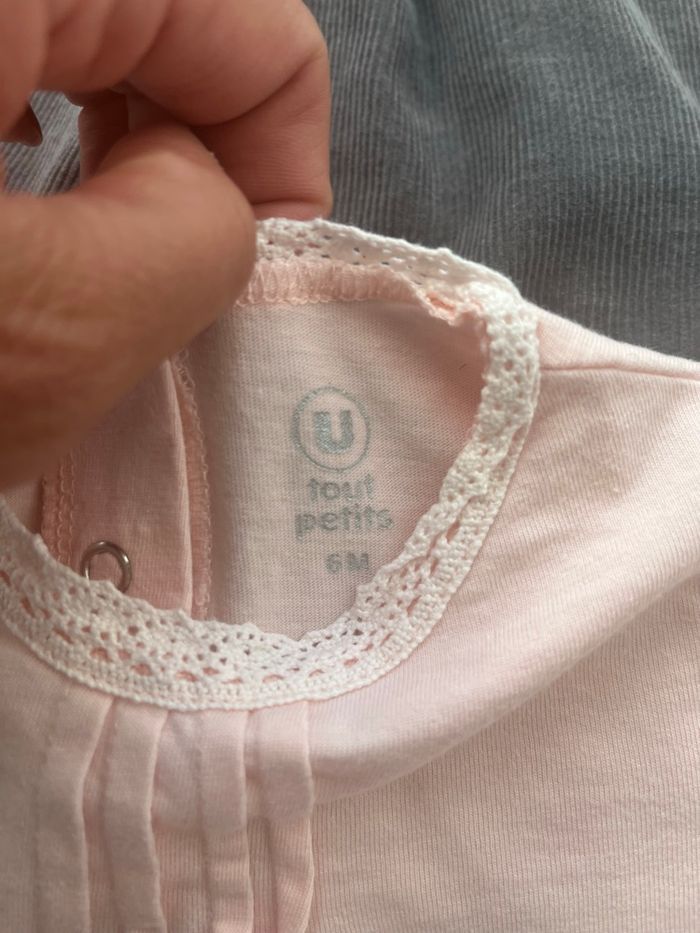 Ensemble U tout petits – 6 mois – Robe grise + tee-shirt rose - photo numéro 3
