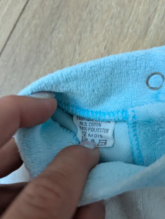 Superbe pyjama velours vintage bleu 12 mois - photo numéro 2
