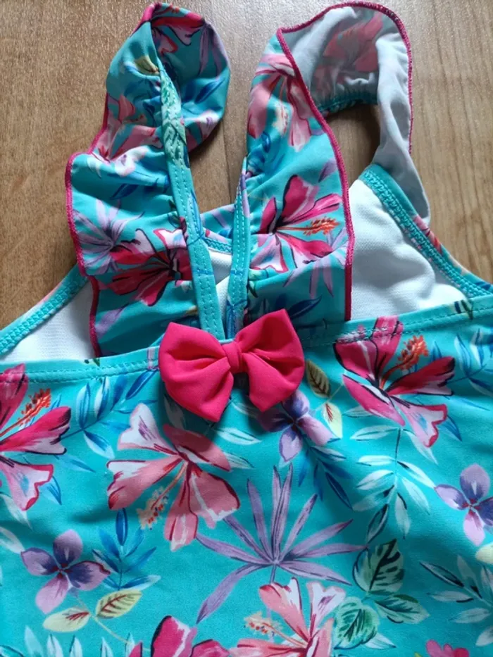 Maillot de bain 1 pièce Primark 12 18 mois bleu turquoise fleurs - photo numéro 4