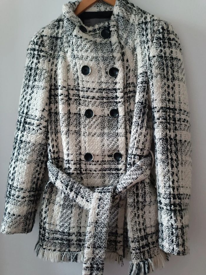 Veste/manteau col officier ZARA - tweed - crème - taille M - neuve