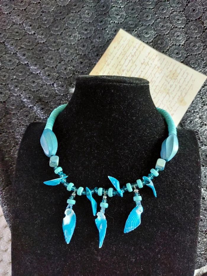 Magnifique collier bleu en perles, style bohème vintage - photo numéro 6