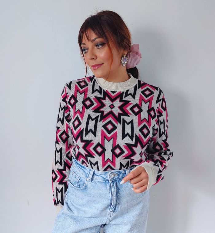 Pull d'hiver en laine motif rétro rose moderne et tendance Marque Monoprix Taille 38 M 
Très bon état - photo numéro 3