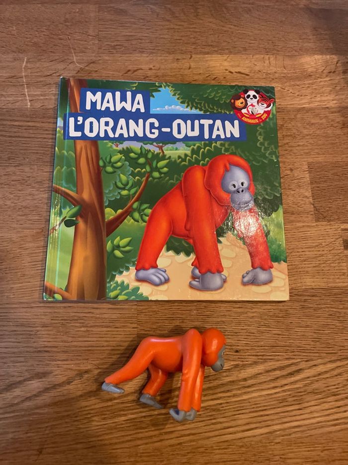Livre collection Les animaux du zoo Mawa l’orang outan avec une figurine singe
