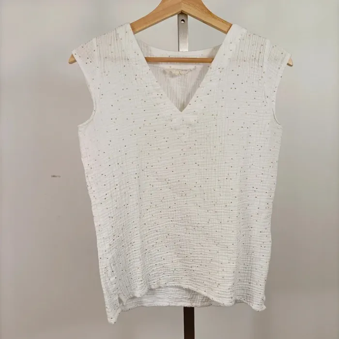 Top blanc à pois dorés Quintessence – Taille S A699