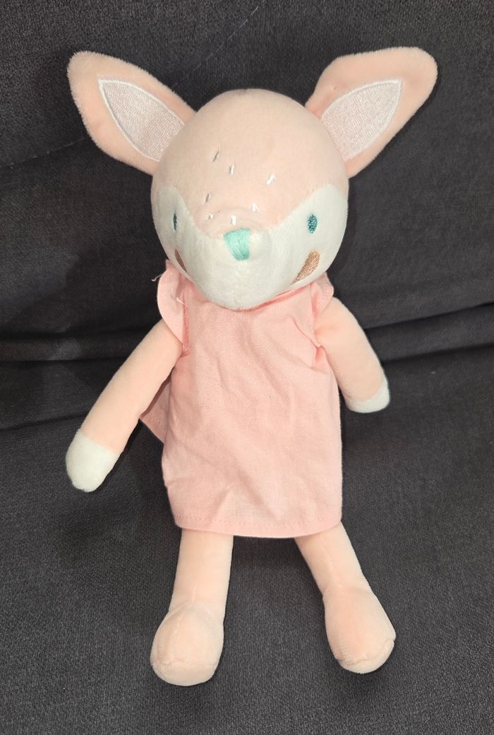Doudou peluche Renard rose et blanc - Robe rose - Premaman