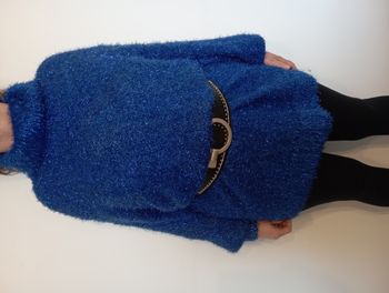 Robe Pull large et ample pour femme Col roulé hiver chaude  Bleu