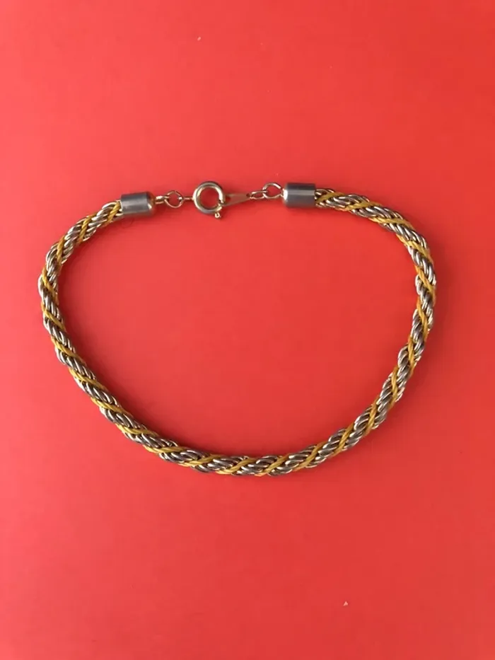 Bracelet plaqué 2 couleurs tressés 19 cm - photo numéro 4