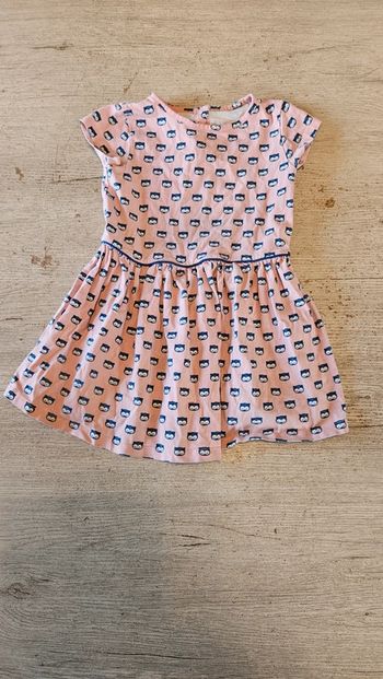 Robe courte à manches courtes rose avec hibou bleu, JBC, 92
