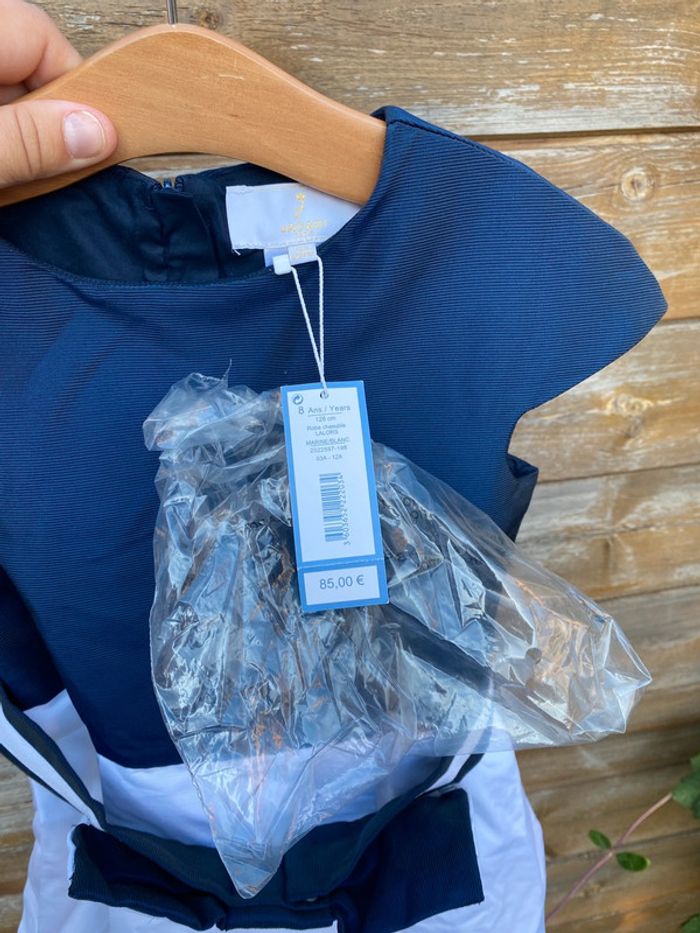 Robe Jacadi paris bleu marine blanche noeud cérémonie mariage communion baptême - photo numéro 8