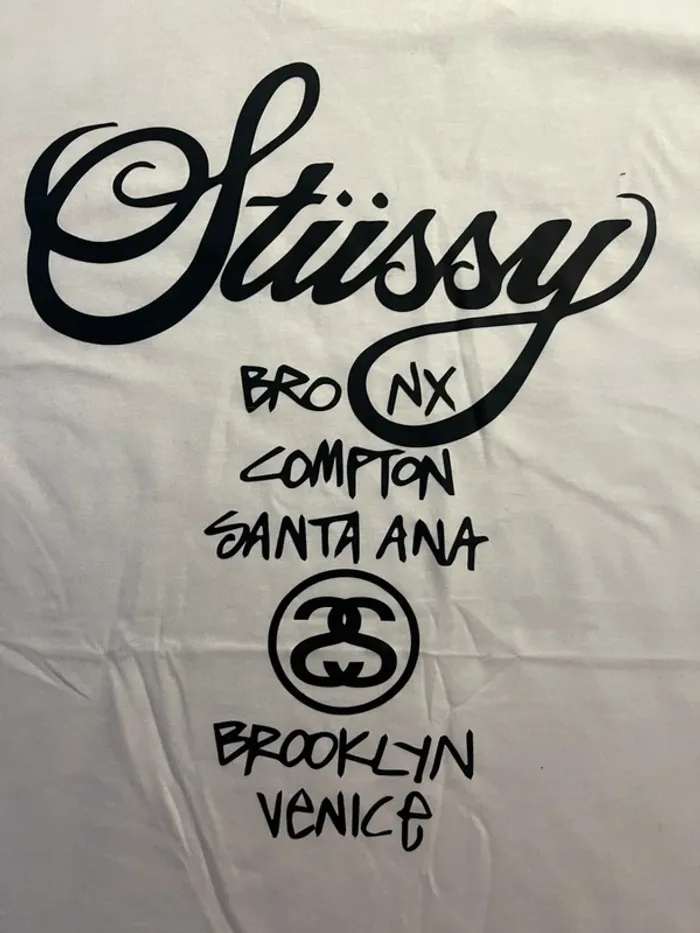 T-shirt Stussy White Crewneck Big Logo City Black – Taille L - photo numéro 5