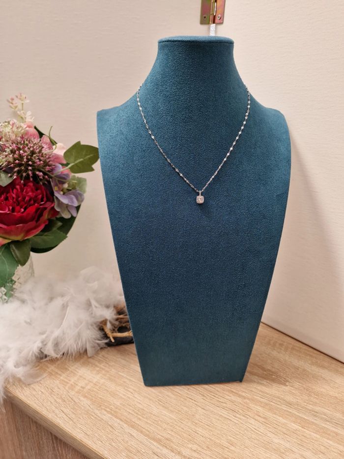 Collier Ras Coup Acier Argenté Zirconiums - photo numéro 2