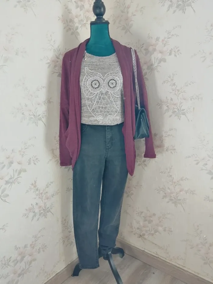 Gilet mi long bordeaux effet plissé / revd'elle / (M) - photo numéro 2