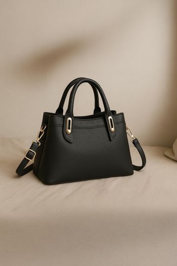 Sac à main élégant noir avec bandoulière – format moyen (29,5 cm)