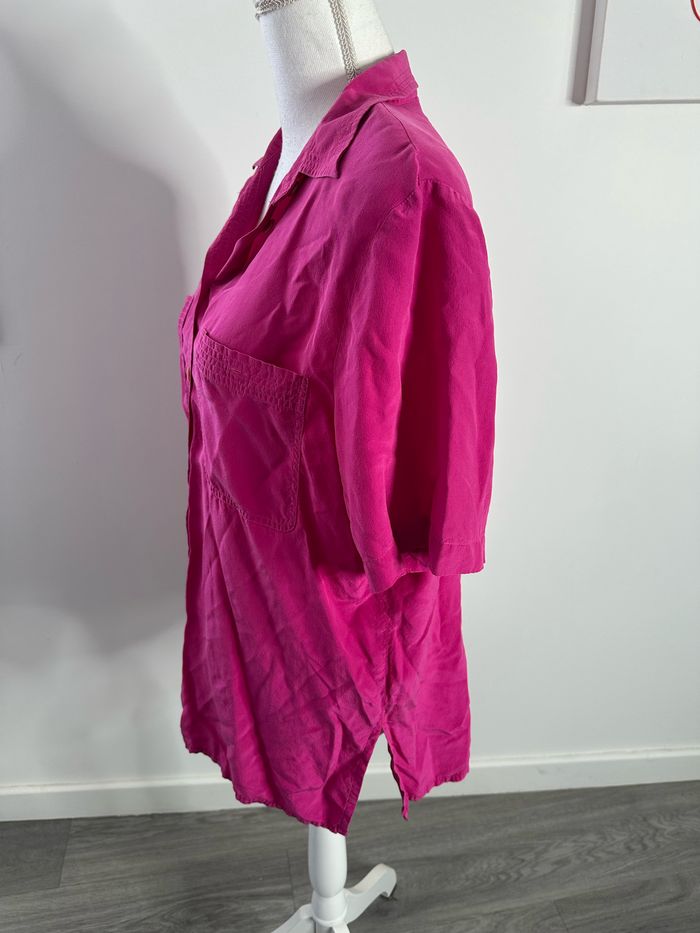 Chemise rose fuchsia en soie Canda Vintage T42 XL - photo numéro 3