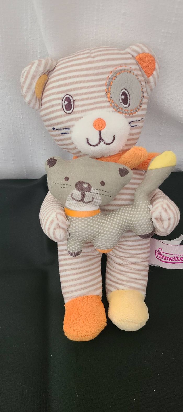 Doudou ours pommette rayé avec petit chat. - photo numéro 5