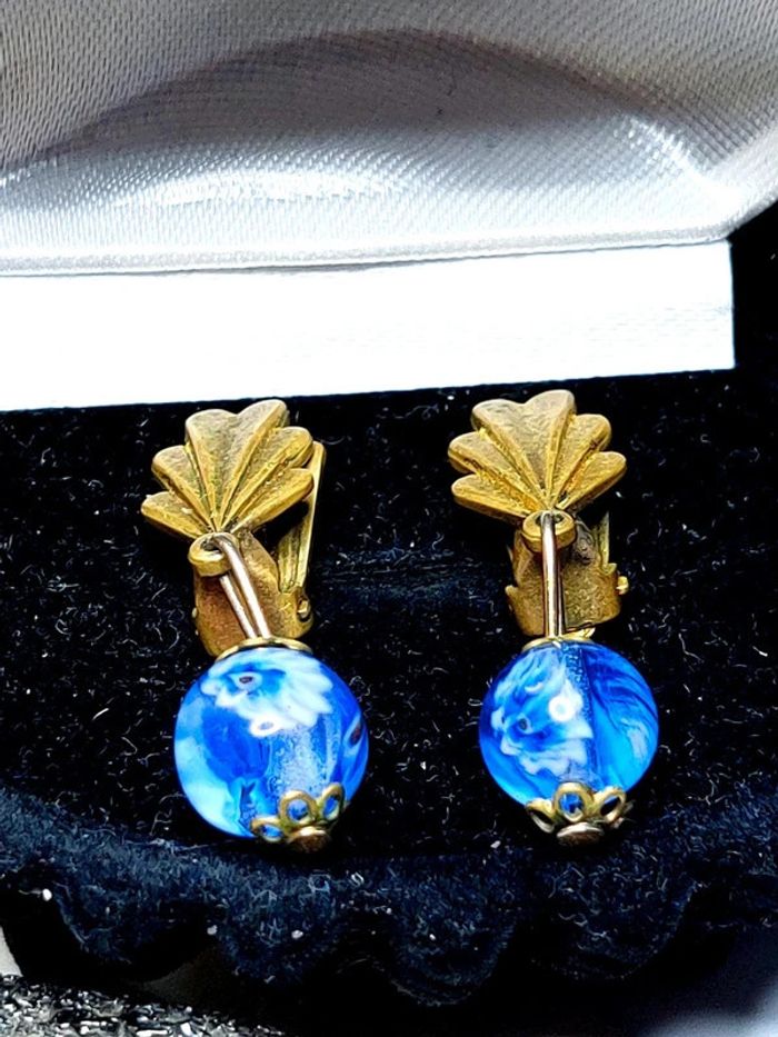 Paire de clips vintage perles en verre - photo numéro 2