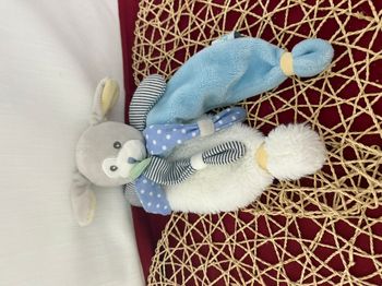 Doudou plat chien BABY NAT' Poupi bleu blanc