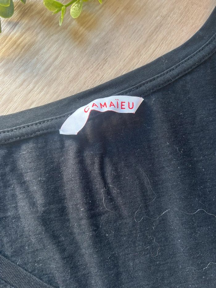 Tee shirt noir avec perles Camaïeu - photo numéro 2