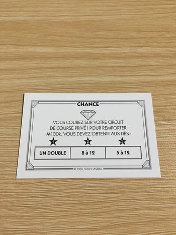 Carte chance circuit de course privé pièce détachée jeu de société Monopoly Millionnaire #A45