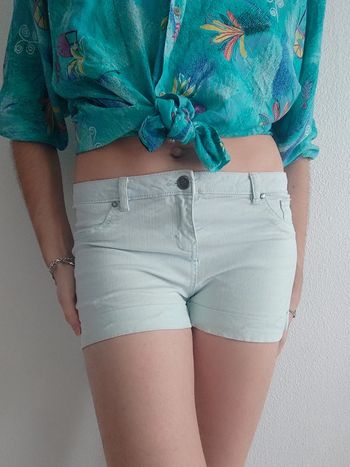 Mini short en jean vert pastel / Tex - 38/M à 40/L