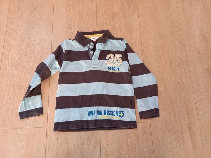 Polo rayé bleu gris