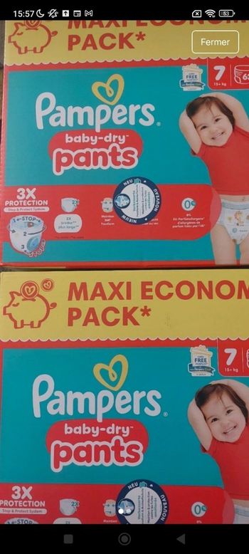 Couches Pampers Baby dry taille 7 pants 