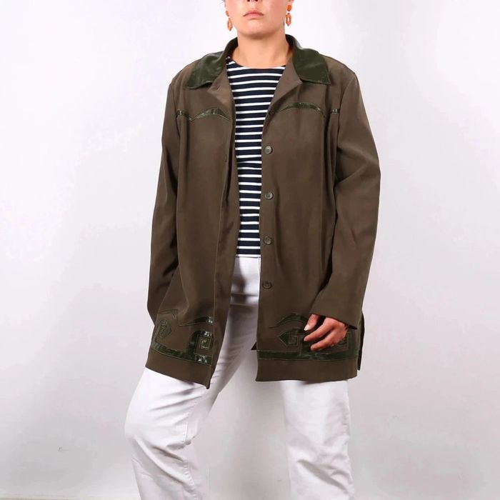 Sur chemise/petite veste vintage 90's Tilber en faux suède peau de pêche motif western (#240619) - photo numéro 5