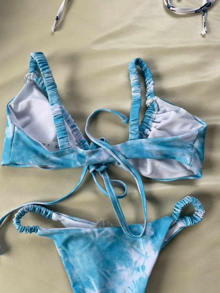 Maillot de bain neuf shein taille 36 s bleu ciel blanc tanga - photo numéro 7